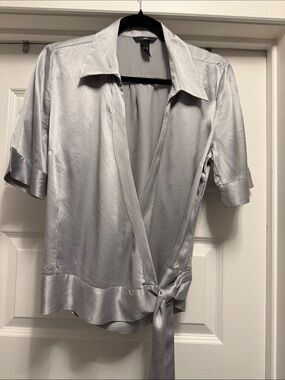 H & M silk Wrap Short-Sleeve Blouse - Silver